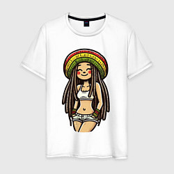 Футболка хлопковая мужская Smile jamaica girl, цвет: белый