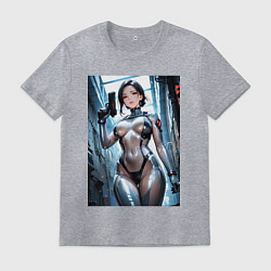 Футболка хлопковая мужская Девушка-наемница, цвет: меланж