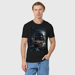 Футболка хлопковая мужская Пиратский корабль в шторм, цвет: черный — фото 2