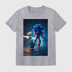 Футболка хлопковая мужская Соник убегает от ракет, цвет: меланж