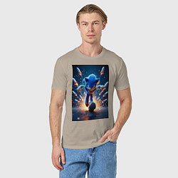 Футболка хлопковая мужская Соник убегает от ракет, цвет: миндальный — фото 2