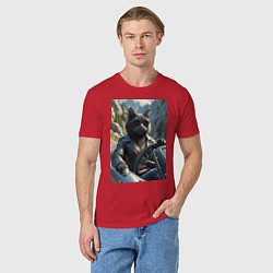 Футболка хлопковая мужская Кот за рулем кабролета, цвет: красный — фото 2