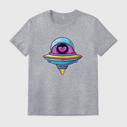 Футболка хлопковая мужская Инопланетная тарелка с сердечком, цвет: меланж