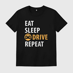 Футболка хлопковая мужская Eat sleep drive, цвет: черный