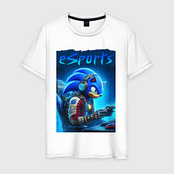 Футболка хлопковая мужская Hedgehog Sonic is esports player - neon glow, цвет: белый