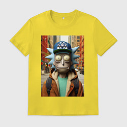 Футболка хлопковая мужская Рик Санчес в Нью-Йорке - нейроарт, цвет: желтый