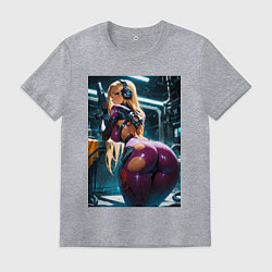 Футболка хлопковая мужская Девушка с оружием в киберпанк стиле, цвет: меланж