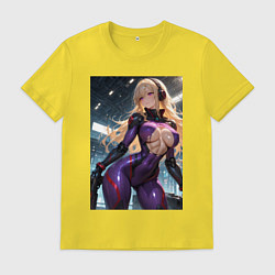 Футболка хлопковая мужская Девушка с оружием в киберпанк стиле, цвет: желтый