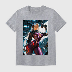 Футболка хлопковая мужская Девушка с оружием в киберпанк стиле, цвет: меланж
