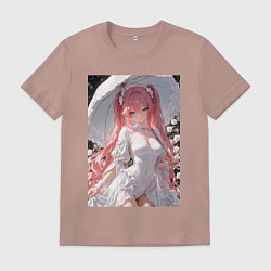 Футболка хлопковая мужская Принцесса сидит под зонтиком, цвет: пыльно-розовый