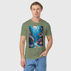 Футболка хлопковая мужская Подводный коралловый риф с рыбками, цвет: авокадо — фото 2