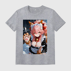 Футболка хлопковая мужская Фейт Тамамо в костюме горничной, цвет: меланж