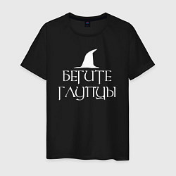 Футболка хлопковая мужская Бегите глупцы Властелин колец, цвет: черный