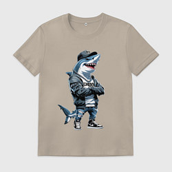 Футболка хлопковая мужская Акула в кепке, цвет: миндальный