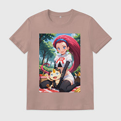 Футболка хлопковая мужская Джесси и Мяут на пикнике, цвет: пыльно-розовый