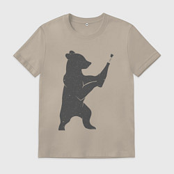 Футболка хлопковая мужская Мишка с шампанским, цвет: миндальный