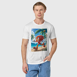 Футболка хлопковая мужская Ехидна Наклз бежит по пляжу с пальмами, цвет: белый — фото 2