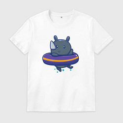 Футболка хлопковая мужская Носорог в бассейне, цвет: белый