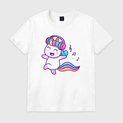 Футболка хлопковая мужская Music unicorn, цвет: белый