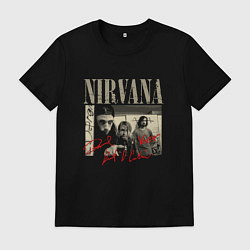 Футболка хлопковая мужская Нирвана фото с автографами, цвет: черный