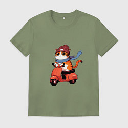 Мужская футболка Кот в шапке на скутере