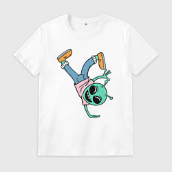 Футболка хлопковая мужская Инопланетянин брейкдансер, цвет: белый