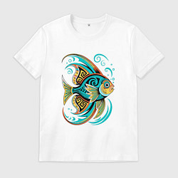 Футболка хлопковая мужская Разноцветная рыбка скалярия, цвет: белый