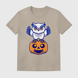 Футболка хлопковая мужская Halloween owl, цвет: миндальный