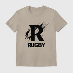 Футболка хлопковая мужская Регби черной краской, цвет: миндальный