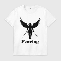 Футболка хлопковая мужская Фехтовальщик с крыльями, цвет: белый