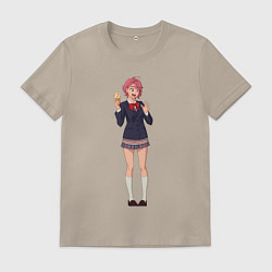 Футболка хлопковая мужская Дандадан Сиратори Айра с мороженым, цвет: миндальный