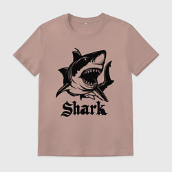 Футболка хлопковая мужская Черная акула с открытой пастью, цвет: пыльно-розовый