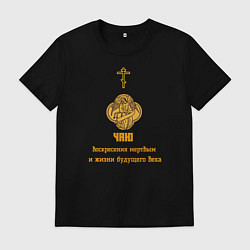 Футболка хлопковая мужская Чаю воскресения мертвым узор охра, цвет: черный