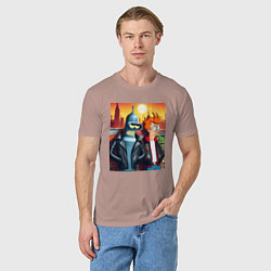 Футболка хлопковая мужская Фрай и Бендер жители Нью-Йорка, цвет: пыльно-розовый — фото 2