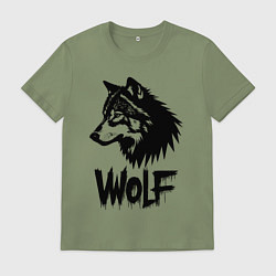Футболка хлопковая мужская Волк в стиле граффити, цвет: авокадо