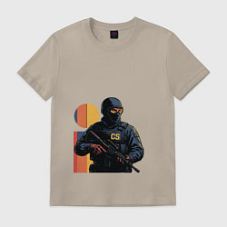 Футболка хлопковая мужская Поп-арт контр-террорист CS 2, цвет: миндальный