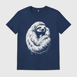 Футболка хлопковая мужская Ленивец белой краской, цвет: тёмно-синий