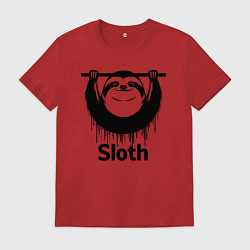 Футболка хлопковая мужская Ленивец на турнике, цвет: красный