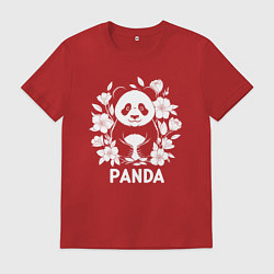 Футболка хлопковая мужская Панда в цветах, цвет: красный
