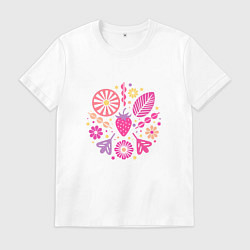 Футболка хлопковая мужская Ягоды абстракция, цвет: белый