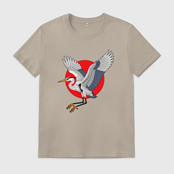 Футболка хлопковая мужская Цапля на закате, цвет: миндальный