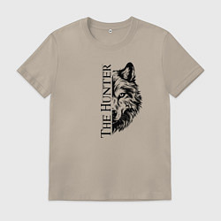 Футболка хлопковая мужская Волк охотник, цвет: миндальный