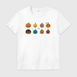 Футболка хлопковая мужская Разноцветные тыквы Джека на Хэллоуин, цвет: белый