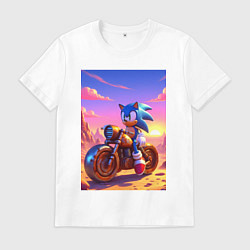 Мужская футболка Ёж Соник на ржавом ретро мотоцикле в пустыне