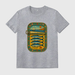 Футболка хлопковая мужская Консервы - сардины и море, цвет: меланж