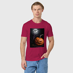 Футболка хлопковая мужская Тыква хэллоуин, цвет: маджента — фото 2