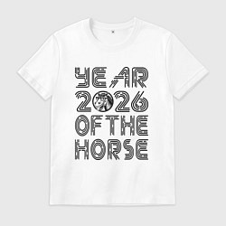 Футболка хлопковая мужская Символ года 2026 красная огненная лошадь, цвет: белый