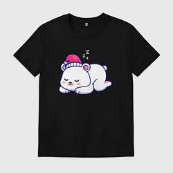 Футболка хлопковая мужская Спящий мишка, цвет: черный