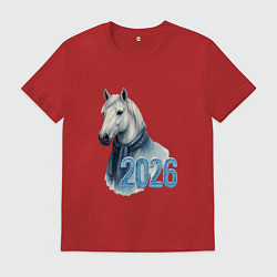 Футболка хлопковая мужская Год лошади символ 2026, цвет: красный
