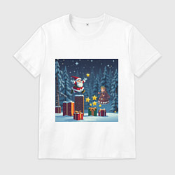 Футболка хлопковая мужская Дед Морозио и Принцесса Снегурочка: вперёд за звёз, цвет: белый